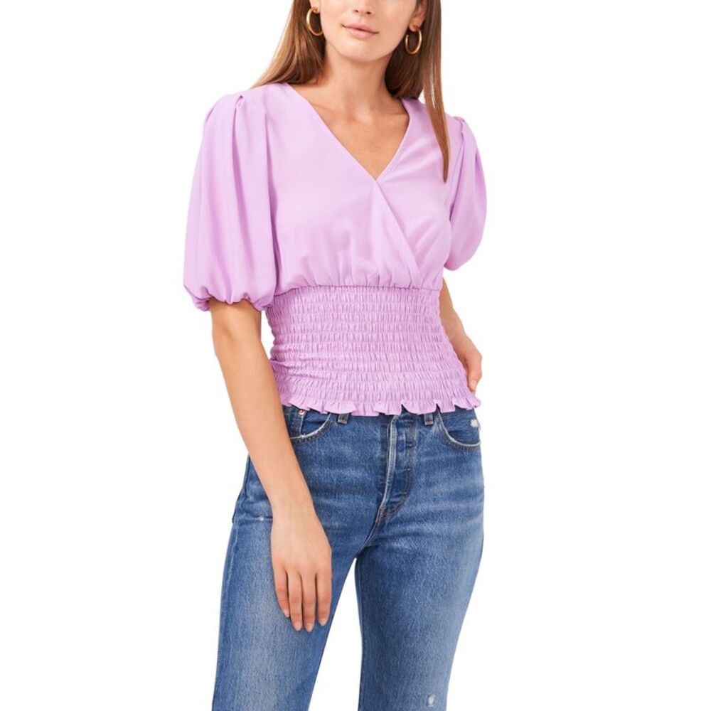 1.State Womens V Neck Smocked Waist Top